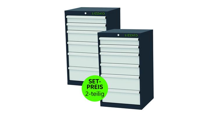 LIZZARD Schubladenschrank 6 Schubladen B600xT575xH1020 mm RAL7016/7035 2er-Set