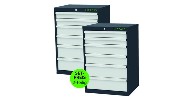 LIZZARD Schubladenschrank 6 Schubladen B700xT575xH1020mm RAL7016/7035 2er-Set