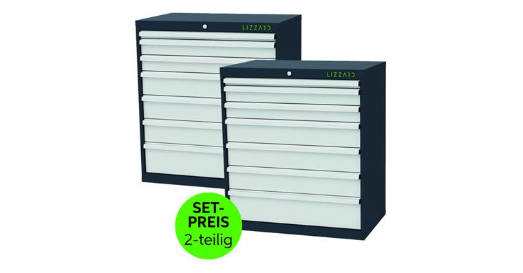 LIZZARD Schubladenschrank 7 Schubladen B900xT575xH1020mm RAL7016/7035 2er-Set