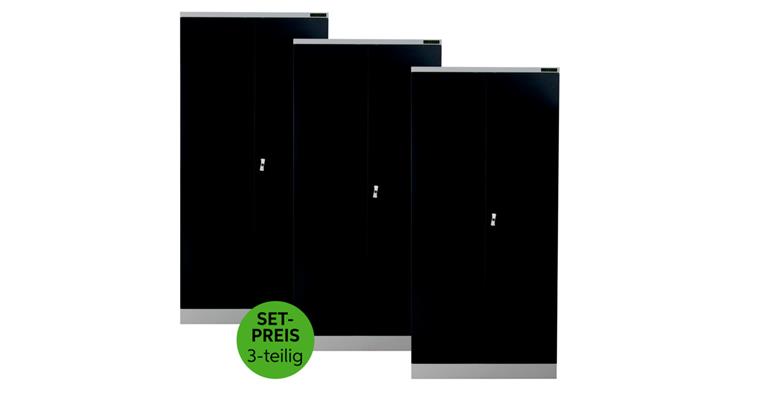LIZZARD Flügeltürschrank H1950xB920xT420 mm RAL7035/7016 mit 4 Fachböden 3er-Set