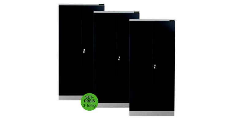 LIZZARD Flügeltürschrank H1950xB920xT600 mm RAL7035/7016 mit 4 Fachböden 3er-Set