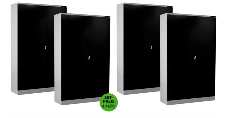 LIZZARD Flügeltürschrank H1950xB1200xT420 mm RAL7035/7016 mit 4 Fachböden 4er-Set