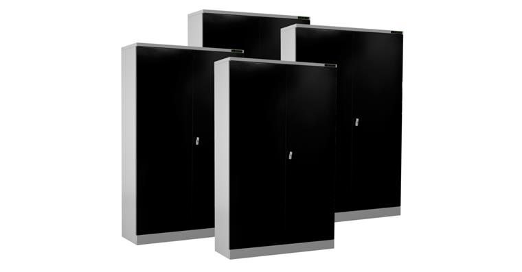 LIZZARD Flügeltürschrank H1950xB1200xT500 mm RAL7035/7016 mit 4 Fachböden 4er-Set