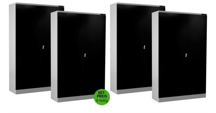 LIZZARD Flügeltürschrank H1950xB1200xT600 mm RAL7035/7016 mit 4 Fachböden 4er-Set