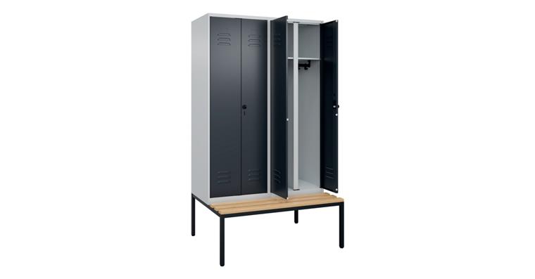 Schwarz-Weiß-Spind Classic PLUS, Bank, für 2 Personen, 2120x1200x815mm 7035/7016