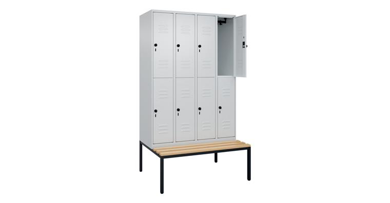 Doppelstock-Spind Classic PLUS, Bank, 8 Fächer, 2120x1200x815mm RAL 7035/7035