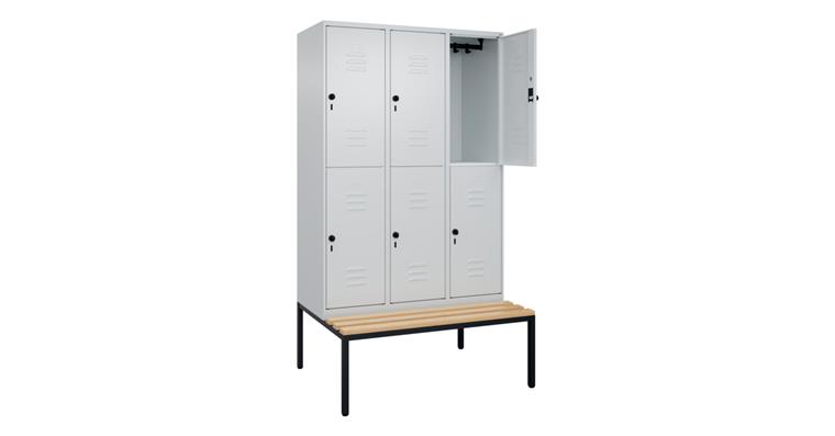Doppelstock-Spind Classic PLUS, Bank, 6 Fächer, 2120x1200x815mm RAL 7035/7035