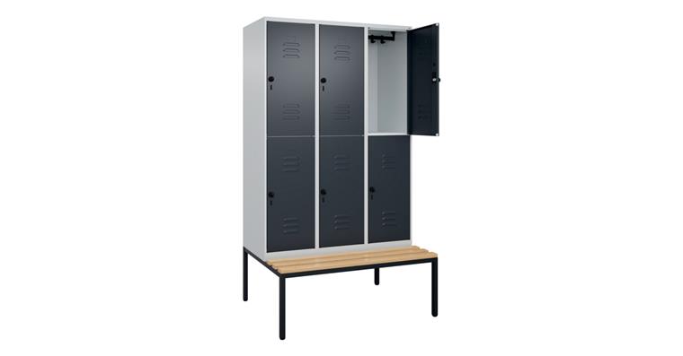 1085208401 Doppelstock-Spind Classic PLUS, Bank, 6 Fächer, 2120x1200x815mm RAL 7035/7016