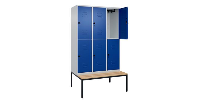 Doppelstock-Spind Classic PLUS, Bank, 6 Fächer, 2120x1200x815mm RAL 7035/5010