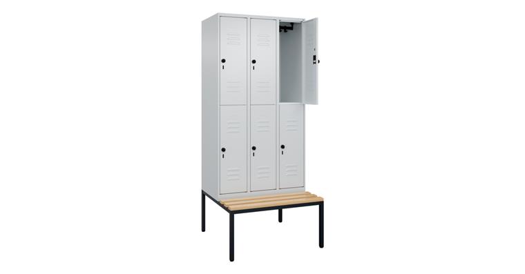 Doppelstock-Spind Classic PLUS, Bank, 6 Fächer, 2120x900x815mm RAL 7035/7035