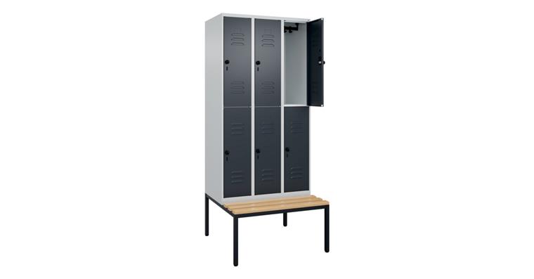 Doppelstock-Spind Classic PLUS, Bank, 6 Fächer, 2120x900x815mm RAL 7035/7016
