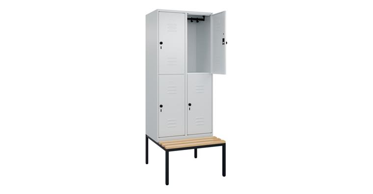 Doppelstock-Spind Classic PLUS, Bank, 4 Fächer, 2120x800x815mm RAL 7035/7035