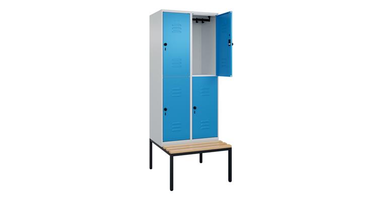 Doppelstock-Spind Classic PLUS, Bank, 4 Fächer, 2120x800x815mm RAL 7035/5012