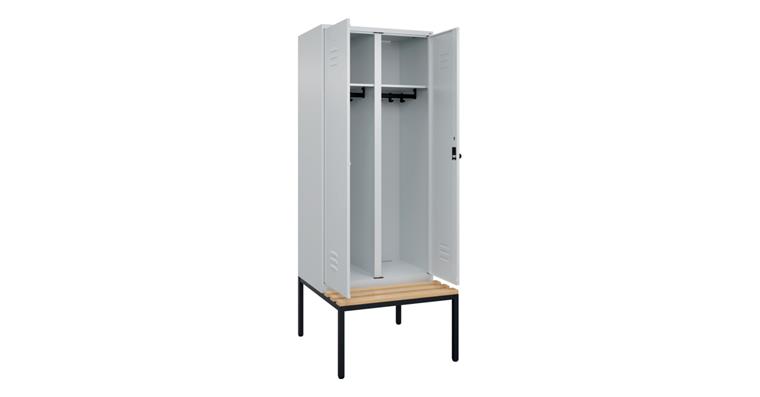Schwarz-Weiß-Spind Classic PLUS, Bank, für 1 Person 2120x800x815mm RAL 7035/7035