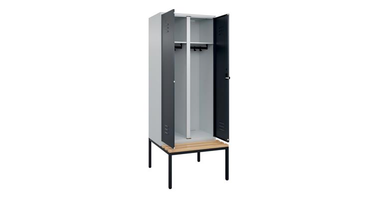 Schwarz-Weiß-Spind Classic PLUS, Bank, für 1 Person 2120x800x815mm RAL 7035/7016