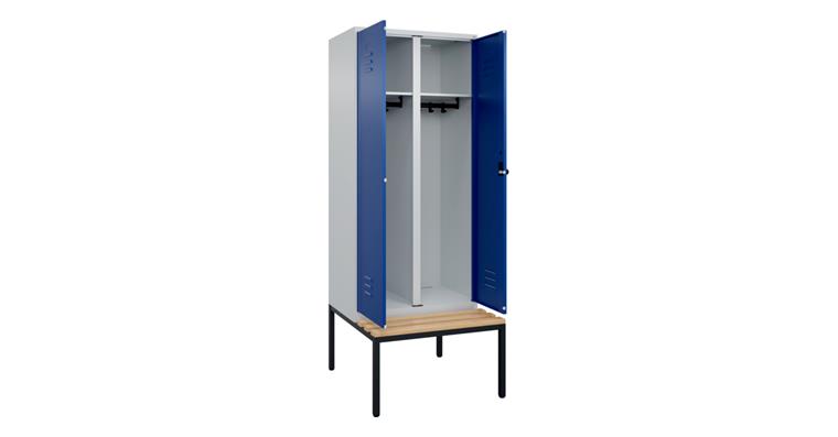 Schwarz-Weiß-Spind Classic PLUS, Bank, für 1 Person 2120x800x815mm RAL 7035/5010