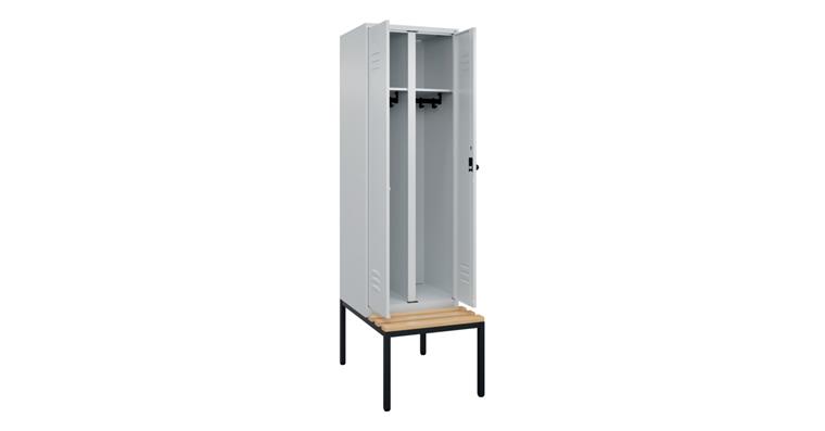 Schwarz-Weiß-Spind Classic PLUS, Bank, für 1 Person 2120x600x815mm RAL 7035/7035