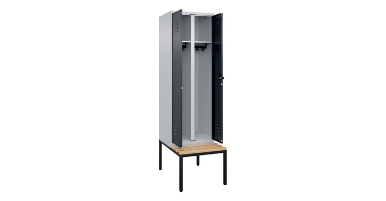 Schwarz-Weiß-Spind Classic PLUS, Bank, für 1 Person 2120x600x815mm RAL 7035/7016
