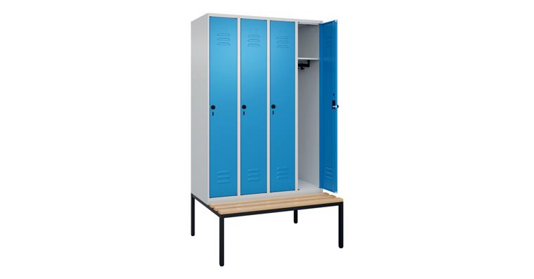 Spind Classic PLUS, Bank, 4 Abteile, 2120x1200x815mm RAL 7035/5012