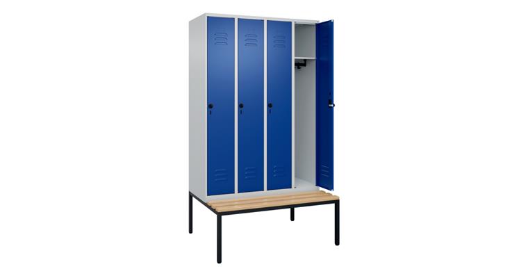 Spind Classic PLUS, Bank, 4 Abteile, 2120x1200x815mm RAL 7035/5010