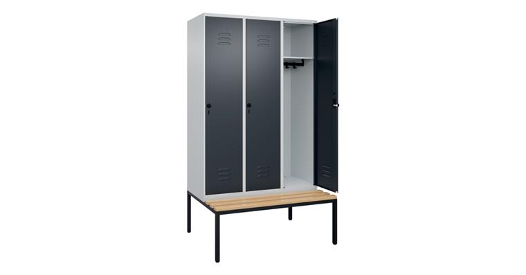 Spind Classic PLUS, Bank, 3 Abteile, 2120x1200x815mm RAL 7035/7016