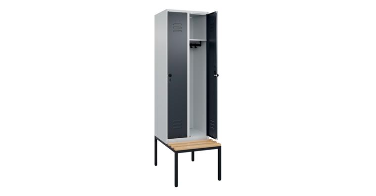 Spind Classic PLUS, Bank, 2 Abteile, 2120x600x815mm RAL 7035/7016