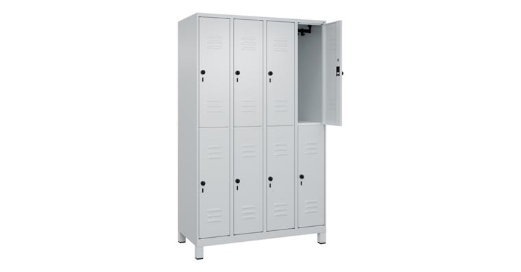 Doppelstock-Spind Classic PLUS, Füße, 8 Fächer, 1950x1200x500mm RAL 7035/7035