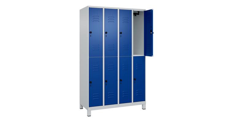 1085207503 Doppelstock-Spind Classic PLUS, Füße, 8 Fächer, 1950x1200x500mm RAL 7035/5010