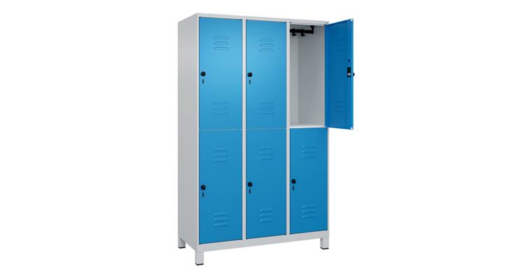 Doppelstock-Spind Classic PLUS, Füße, 6 Fächer, 1950x1200x500mm RAL 7035/5012