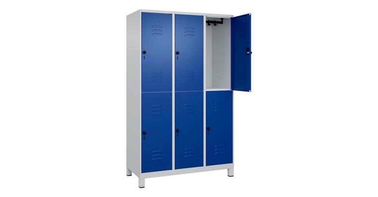 Doppelstock-Spind Classic PLUS, Füße, 6 Fächer, 1950x1200x500mm RAL 7035/5010