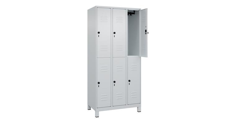 Doppelstock-Spind Classic PLUS, Füße, 6 Fächer, 1950x900x500mm RAL 7035/7035