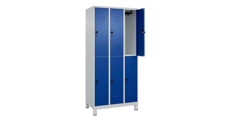 Doppelstock-Spind Classic PLUS, Füße, 6 Fächer, 1950x900x500mm RAL 7035/5010