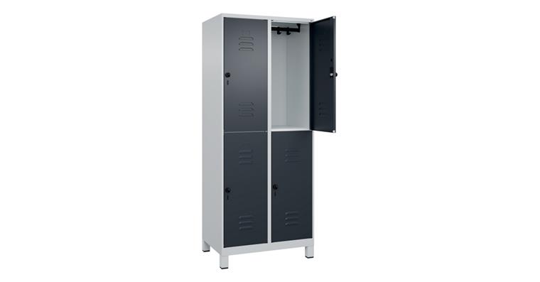 Doppelstock-Spind Classic PLUS, Füße, 4 Fächer, 1950x800x500mm RAL 7035/7016