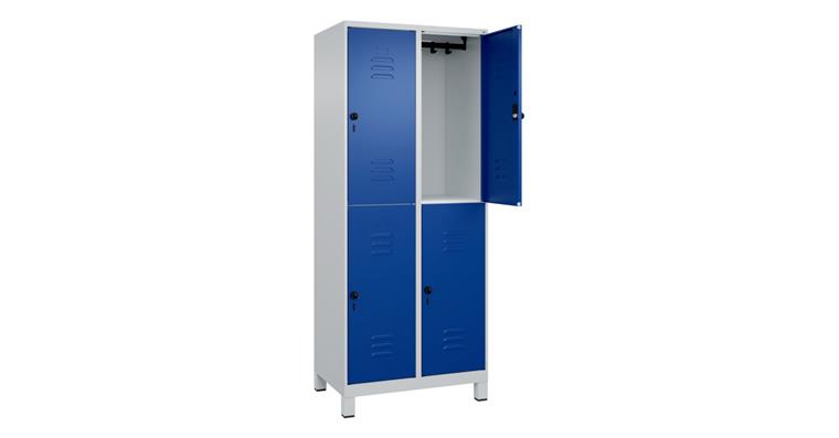 Doppelstock-Spind Classic PLUS, Füße, 4 Fächer, 1950x800x500mm RAL 7035/5010