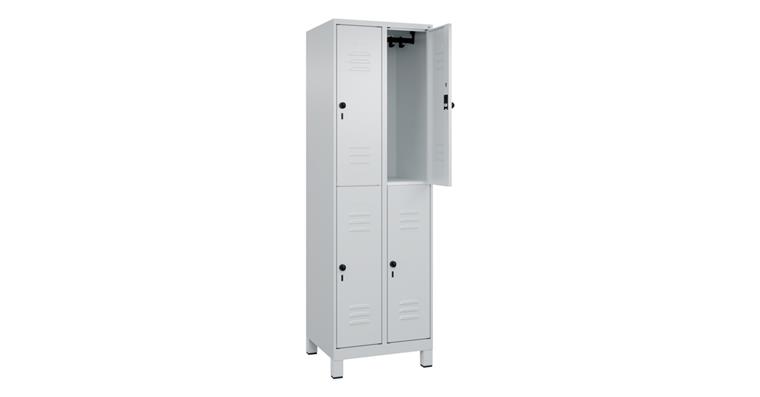 Doppelstock-Spind Classic PLUS, Füße, 4 Fächer, 1950x600x500mm RAL 7035/7035