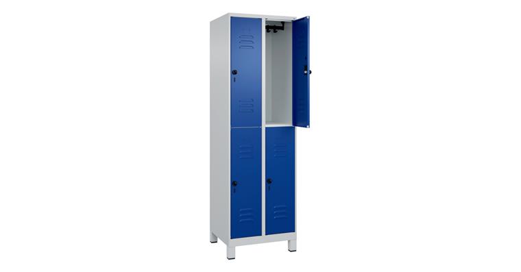 Doppelstock-Spind Classic PLUS, Füße, 4 Fächer, 1950x600x500mm RAL 7035/5010