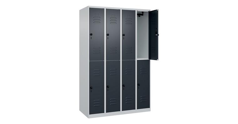 1085206501 Doppelstock-Spind Classic PLUS, 8 Fächer, 1850x1200x500mm RAL 7035/7016