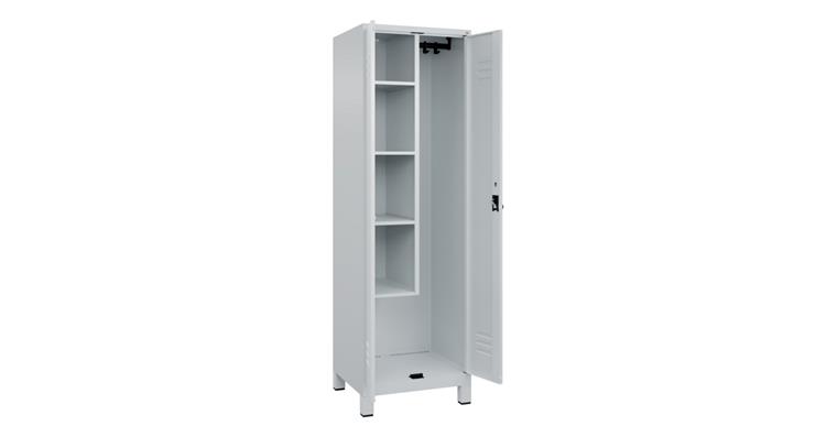 Putzmittel-Spind Classic PLUS, Füße, 2 Abteile, 1950x600x500mm RAL 7035/7035