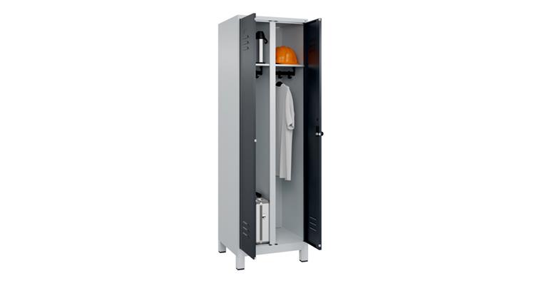Schwarz-Weiß-Spind Classic PLUS, Füße, für 1 Person 1950x600x500mm RAL 7035/7016