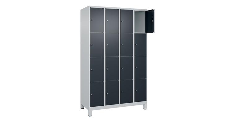 1085214305 Schließfachschrank Classic PLUS, Füße, 16 Fächer, 1950x1200x500mm RAL 7035/7016