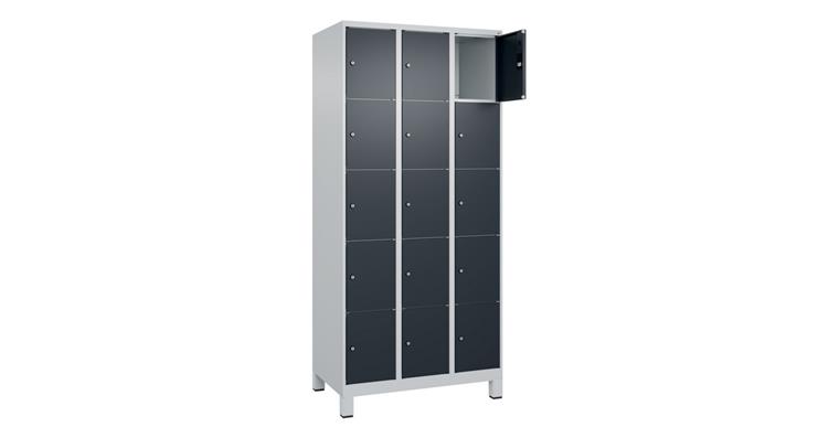 1085214209 Schließfachschrank Classic PLUS, Füße, 15 Fächer, 1950x900x500mm RAL 7035/7016