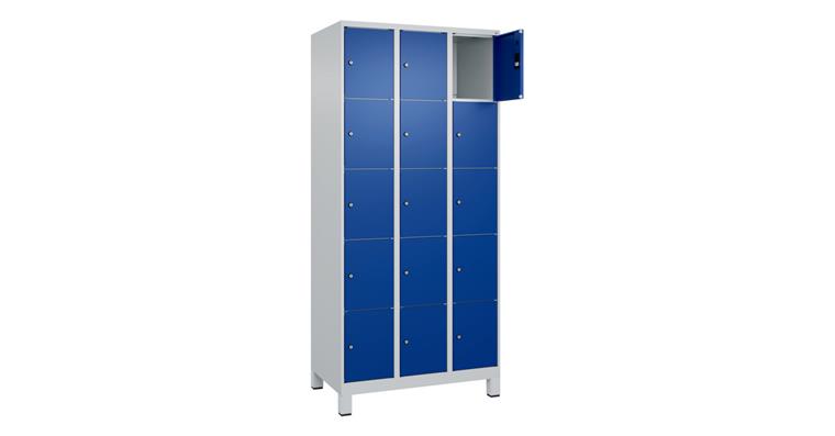 1085214211 Schließfachschrank Classic PLUS, Füße, 15 Fächer, 1950x900x500mm RAL 7035/5010