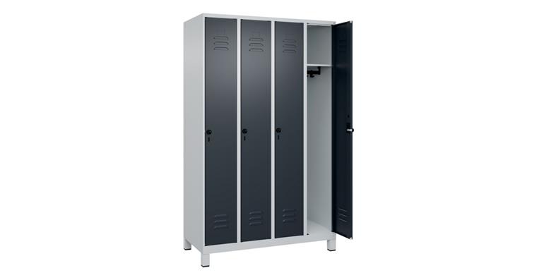 Spind Classic PLUS, Füße, 4 Abteile, 1950x1200x500mm RAL 7035/7016