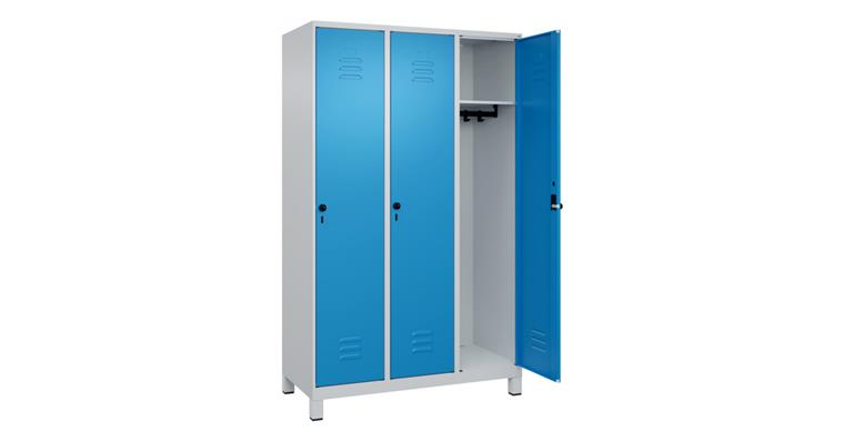 Spind Classic PLUS, Füße, 3 Abteile, 1950x1200x500mm RAL 7035/5012