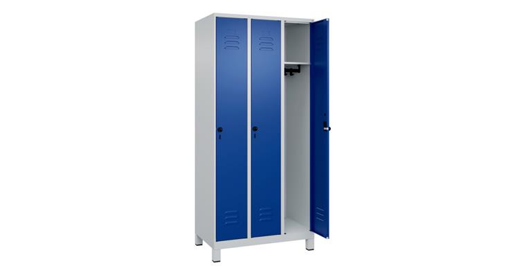 Spind Classic PLUS, Füße, 3 Abteile, 1950x900x500mm RAL 7035/5010