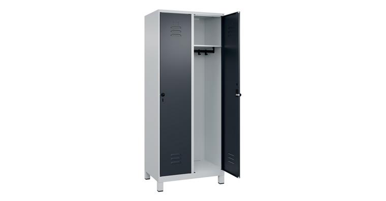 Spind Classic PLUS, Füße, 2 Abteile, 1950x800x500mm RAL 7035/7016