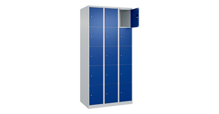 Schließfachschrank Classic PLUS, 15 Fächer, 1850x900x500mm RAL 7035/5010