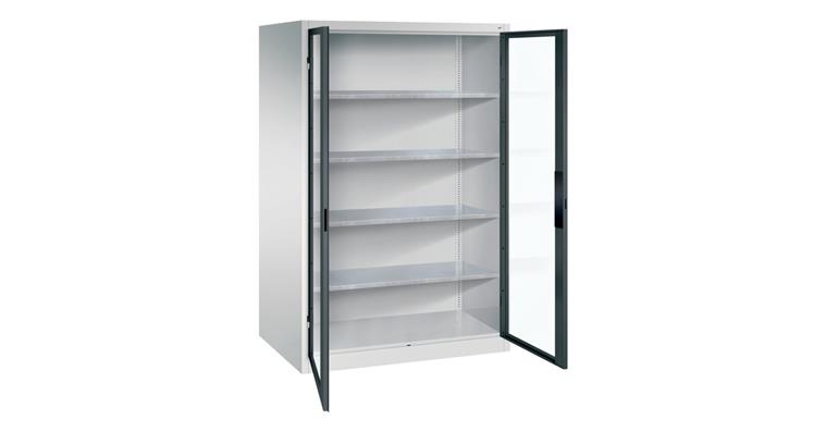 Ordnungsschrank mit Sichtfenstertüren HxBxT 1950x1200x800mm 4 Böden RAL7035/7016