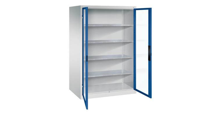 Ordnungsschrank mit Sichtfenstertüren HxBxT 1950x1200x800 mm 4 Böden RAL 5010