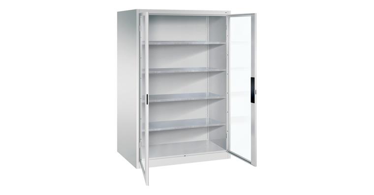 Ordnungsschrank m.Sichtfenstertüren HxBxT 1950x1200x800 mm 4 Böden RAL 7035